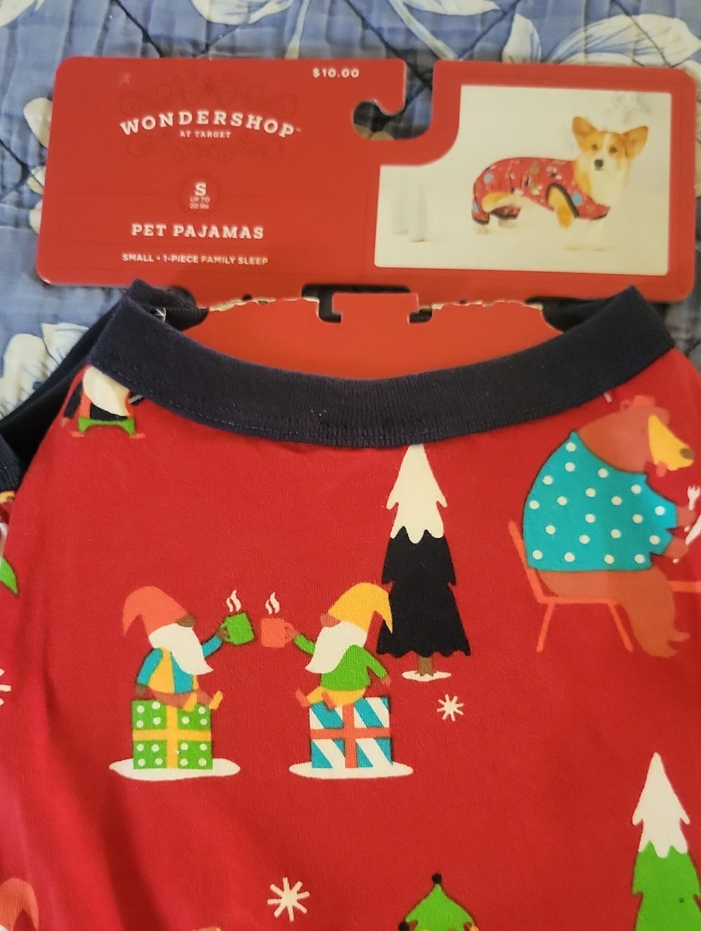 Wondershop Red Pet Dog Pajama Set with Holiday Camping Gnomes New Small